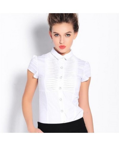 Summer Style Fashion Elegant pleated short sleeve OL Shirt Brand Blouse Purple black white S-XXL SY0063 $39.86 - Blouses & Sh...