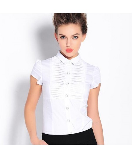 Summer Style Fashion Elegant pleated short sleeve OL Shirt Brand Blouse Purple black white S-XXL SY0063 $39.86 - Blouses & Sh...