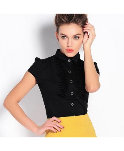 Summer Style Fashion Elegant pleated short sleeve OL Shirt Brand Blouse Purple black white S-XXL SY0063 $39.86 - Blouses & Sh...