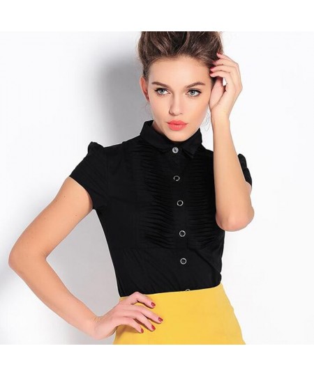 Summer Style Fashion Elegant pleated short sleeve OL Shirt Brand Blouse Purple black white S-XXL SY0063 $39.86 - Blouses & Sh...