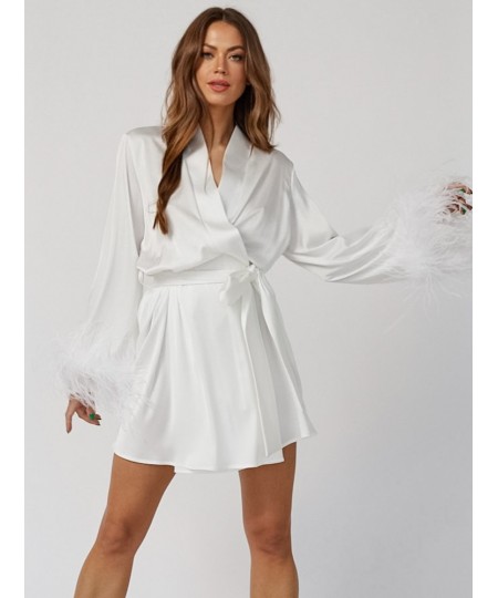 Feathers Bathrobe Female Loose Long Sleeve Sleepwear Sashes White Robes For Women Summer Casual Women Clothing Patchwork $44....