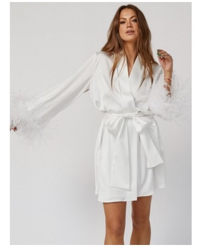 Feathers Bathrobe Female Loose Long Sleeve Sleepwear Sashes White Robes For Women Summer Casual Women Clothing Patchwork $44....