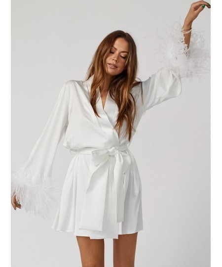 Feathers Bathrobe Female Loose Long Sleeve Sleepwear Sashes White Robes For Women Summer Casual Women Clothing Patchwork $44....