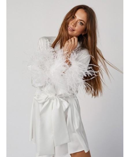 Feathers Bathrobe Female Loose Long Sleeve Sleepwear Sashes White Robes For Women Summer Casual Women Clothing Patchwork $44....