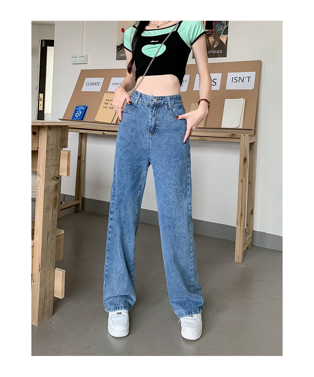 Blue High Waist Straight Jeans New Ins Loose Full Length Fashion Female Streetwear Outfits Simple Women's Wide Leg Pants $44....