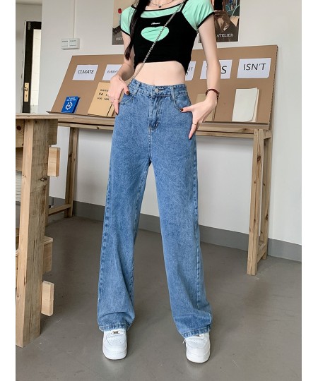 Blue High Waist Straight Jeans New Ins Loose Full Length Fashion Female Streetwear Outfits Simple Women's Wide Leg Pants $44....