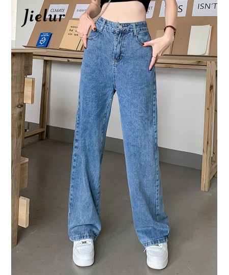 Blue High Waist Straight Jeans New Ins Loose Full Length Fashion Female Streetwear Outfits Simple Women's Wide Leg Pants $44....