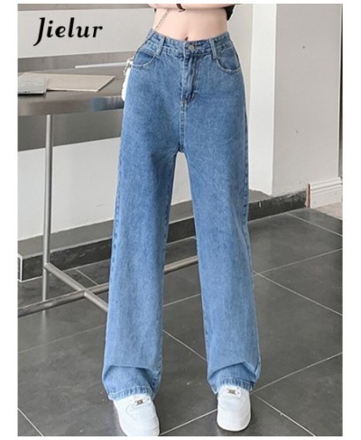 Blue High Waist Straight Jeans New Ins Loose Full Length Fashion Female Streetwear Outfits Simple Women's Wide Leg Pants $44....