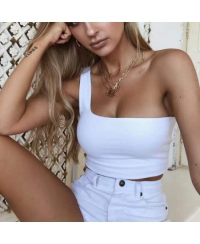 Lady Female One Shoulder Sleeveless T-Shirt Tank Tops Women Summer Sexy t Shirt Solid Casual Short Black Crop Tank Tops Fashi...