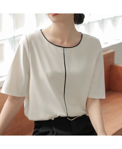 blouses for women fashion 2023 Summer chiffon shirt lace White crochet top ropa Short sleeve elegant & youth woman blouses Re...