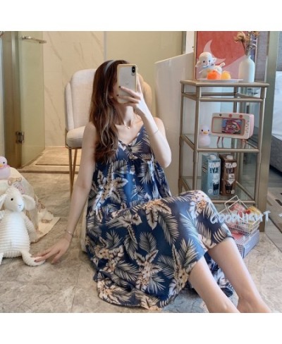 Ladies Cotton Nightgown Thin Artificial Cotton Printed Suspenders Pajamas Pregnant Women Plus Size Household Clothes. $32.53 ...