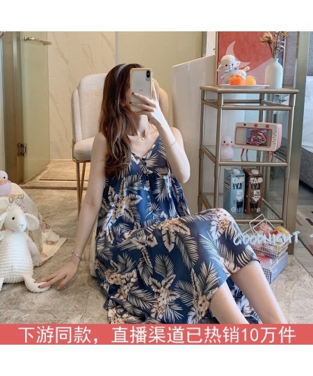 Ladies Cotton Nightgown Thin Artificial Cotton Printed Suspenders Pajamas Pregnant Women Plus Size Household Clothes. $32.53 ...