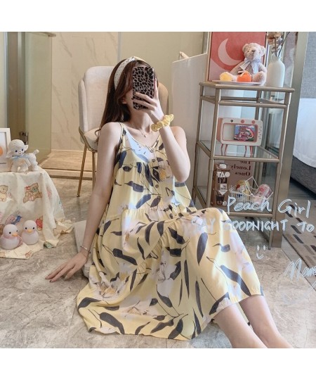 Ladies Cotton Nightgown Thin Artificial Cotton Printed Suspenders Pajamas Pregnant Women Plus Size Household Clothes. $32.53 ...