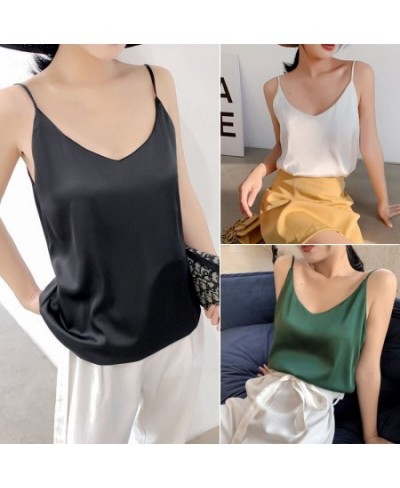 M-XL Spaghetti Strap Top Women Halter V Neck Basic White Cami Sleeveless Satin Silk Tank Tops Women'S Summer Camisole Fashion...