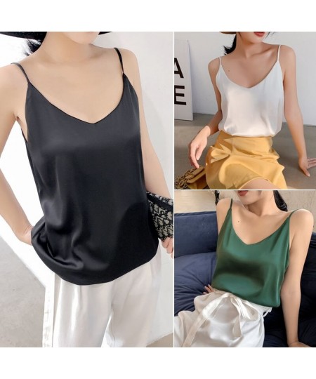 M-XL Spaghetti Strap Top Women Halter V Neck Basic White Cami Sleeveless Satin Silk Tank Tops Women'S Summer Camisole Fashion...