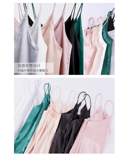 M-XL Spaghetti Strap Top Women Halter V Neck Basic White Cami Sleeveless Satin Silk Tank Tops Women'S Summer Camisole Fashion...