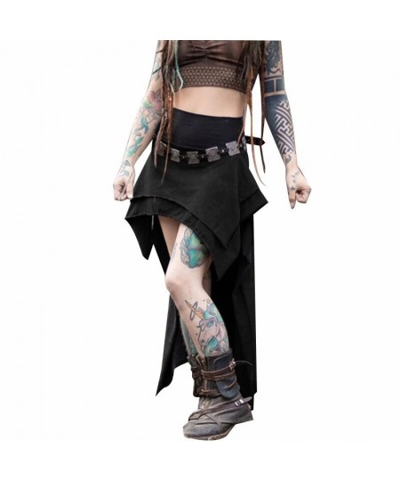 Women's Gothic Punk Layer Skirt Summer Band Waist Irregular High Low Hem Color Block Vintage Handkerchief Skirt For Girls $42...