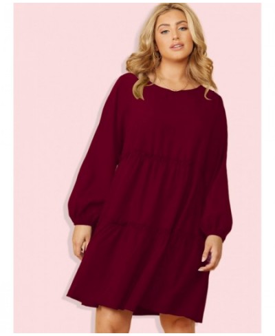 Plus Size Tunic Dress Lantern Loose Sleeve O Neck Casual Oversized Midi Dresses Woman 2022 Autumn 4XL Large Cotton Red Clothi...