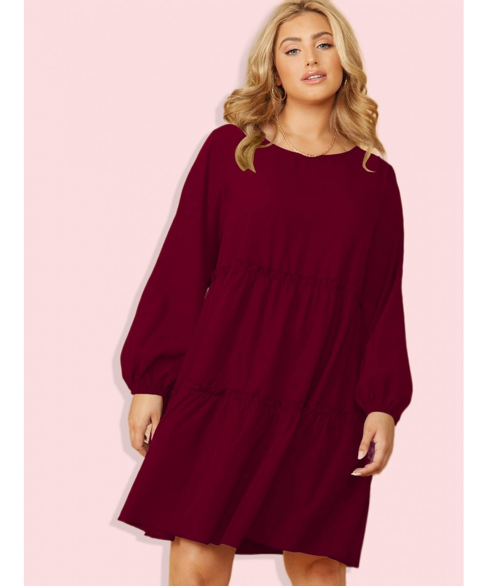 Plus Size Tunic Dress Lantern Loose Sleeve O Neck Casual Oversized Midi Dresses Woman 2022 Autumn 4XL Large Cotton Red Clothi...