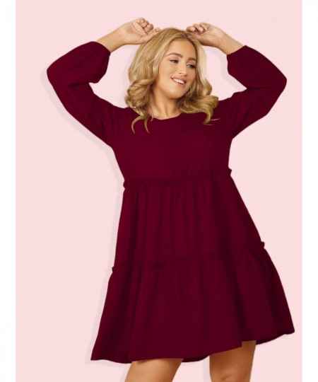 Plus Size Tunic Dress Lantern Loose Sleeve O Neck Casual Oversized Midi Dresses Woman 2022 Autumn 4XL Large Cotton Red Clothi...