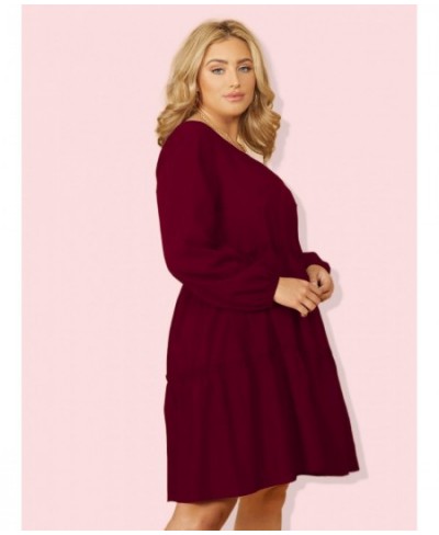 Plus Size Tunic Dress Lantern Loose Sleeve O Neck Casual Oversized Midi Dresses Woman 2022 Autumn 4XL Large Cotton Red Clothi...