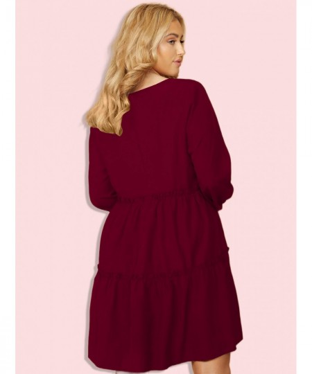 Plus Size Tunic Dress Lantern Loose Sleeve O Neck Casual Oversized Midi Dresses Woman 2022 Autumn 4XL Large Cotton Red Clothi...