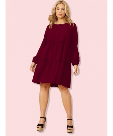 Plus Size Tunic Dress Lantern Loose Sleeve O Neck Casual Oversized Midi Dresses Woman 2022 Autumn 4XL Large Cotton Red Clothi...