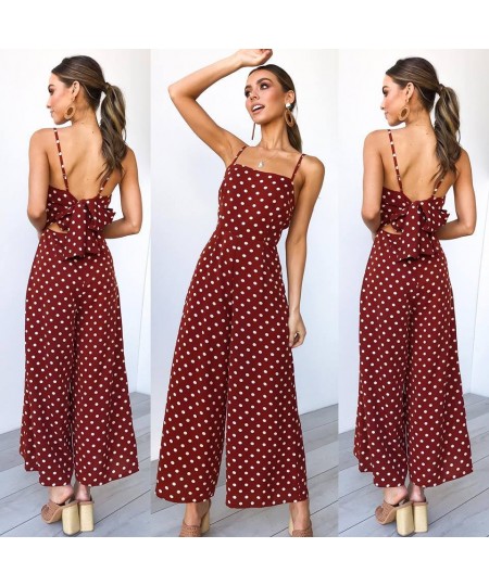 Bow Tie Wide Leg Women Jumpsuits Sexy Backless Bodysuits Bohemain Rompers Playsuit 2023 Female Polka Dot Beach Wear $33.50 - ...