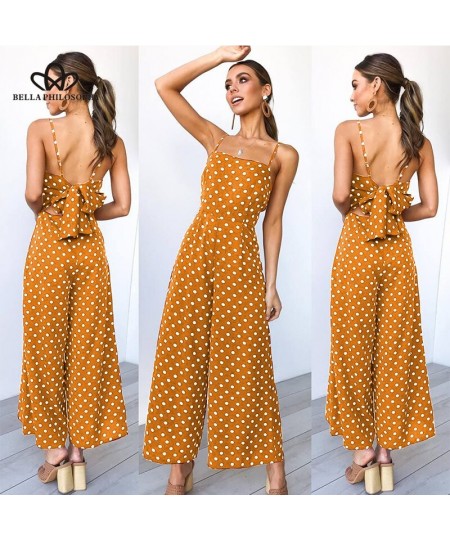 Bow Tie Wide Leg Women Jumpsuits Sexy Backless Bodysuits Bohemain Rompers Playsuit 2023 Female Polka Dot Beach Wear $33.50 - ...