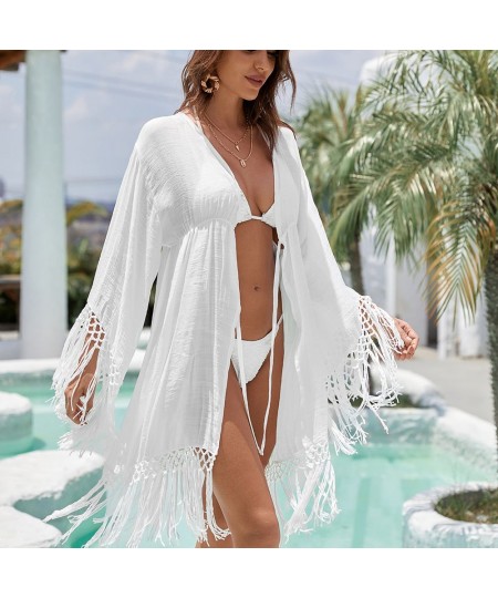 Women Lace Sheer Beach Dress Bikini Cover-Ups Casual Loose Cardigan Dress Kimono Summer Swimwear Cover Up $33.16 - Swimsuit