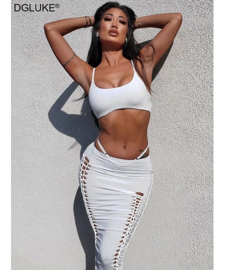 2 Piece Set Summer Outfits For Women 2023 Backless Crop Top And Long Skirt Sets Hollow Out Sexy Night Club Festival Outfit $3...