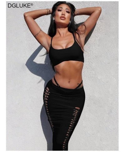 2 Piece Set Summer Outfits For Women 2023 Backless Crop Top And Long Skirt Sets Hollow Out Sexy Night Club Festival Outfit $3...