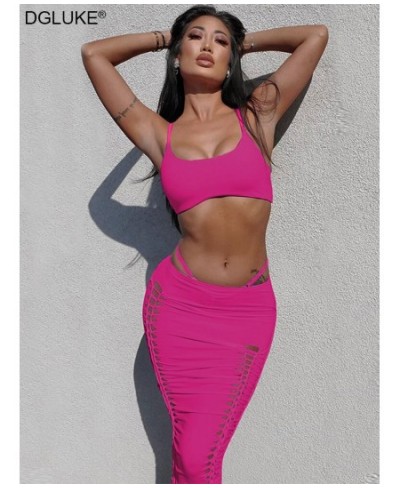 2 Piece Set Summer Outfits For Women 2023 Backless Crop Top And Long Skirt Sets Hollow Out Sexy Night Club Festival Outfit $3...