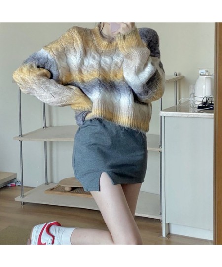 Women Gradient Color Twist Soft Waxy Sweater Women's Autumn 2022 New Korean Version O Neck Loose Short Knitted Tops $35.86 - ...