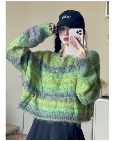 Women Gradient Color Twist Soft Waxy Sweater Women's Autumn 2022 New Korean Version O Neck Loose Short Knitted Tops $35.86 - ...