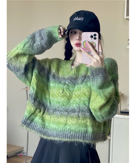 Women Gradient Color Twist Soft Waxy Sweater Women's Autumn 2022 New Korean Version O Neck Loose Short Knitted Tops $35.86 - ...