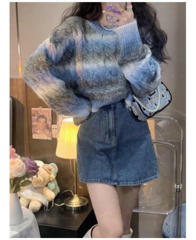 Women Gradient Color Twist Soft Waxy Sweater Women's Autumn 2022 New Korean Version O Neck Loose Short Knitted Tops $35.86 - ...