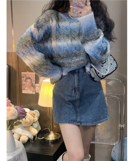 Women Gradient Color Twist Soft Waxy Sweater Women's Autumn 2022 New Korean Version O Neck Loose Short Knitted Tops $35.86 - ...