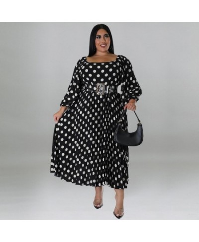 Plus Size Dress Long Sleeve Mid-Calf Belt Lantern Sleeve Square Collar Party Dresses Evening Dresses Elegant Dresses for Wome...