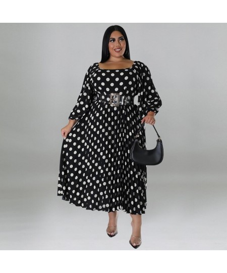 Plus Size Dress Long Sleeve Mid-Calf Belt Lantern Sleeve Square Collar Party Dresses Evening Dresses Elegant Dresses for Wome...