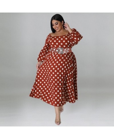 Plus Size Dress Long Sleeve Mid-Calf Belt Lantern Sleeve Square Collar Party Dresses Evening Dresses Elegant Dresses for Wome...