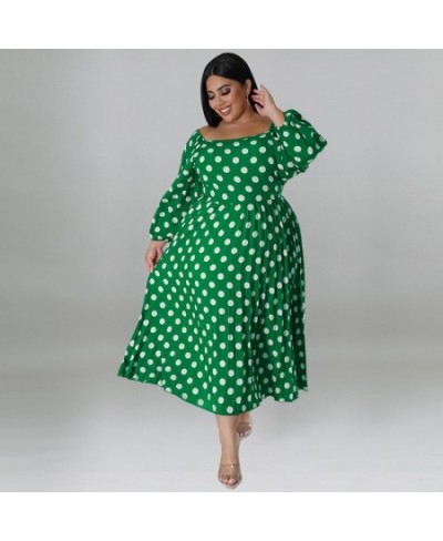 Plus Size Dress Long Sleeve Mid-Calf Belt Lantern Sleeve Square Collar Party Dresses Evening Dresses Elegant Dresses for Wome...