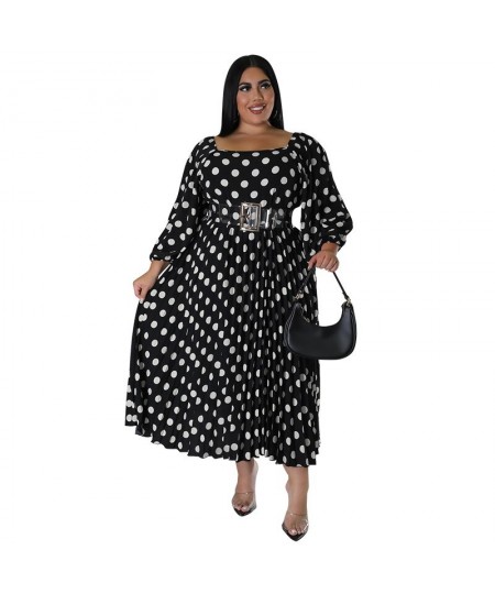 Plus Size Dress Long Sleeve Mid-Calf Belt Lantern Sleeve Square Collar Party Dresses Evening Dresses Elegant Dresses for Wome...