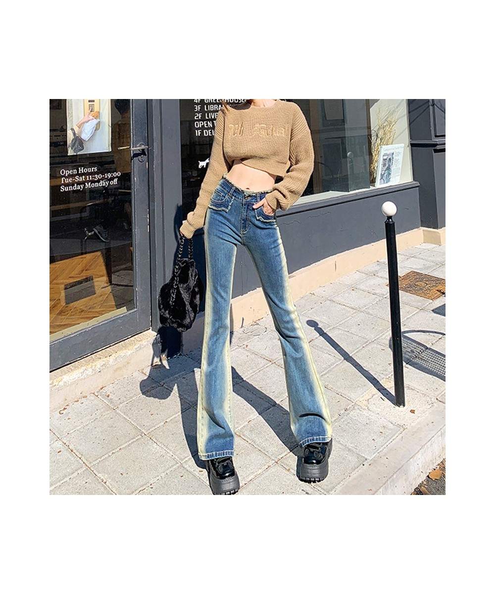 High Waisted Blue Jeans for Women 2022 Gradual New Korean Fashion Vintage Streetwear Skinny Y2k Denim Pants Flare Pants $60.1...