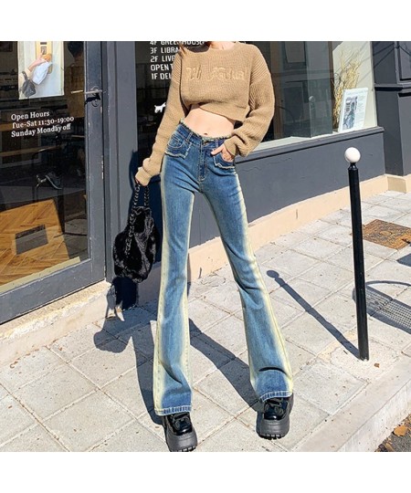 High Waisted Blue Jeans for Women 2022 Gradual New Korean Fashion Vintage Streetwear Skinny Y2k Denim Pants Flare Pants $60.1...