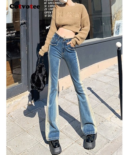 High Waisted Blue Jeans for Women 2022 Gradual New Korean Fashion Vintage Streetwear Skinny Y2k Denim Pants Flare Pants $60.1...