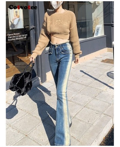 High Waisted Blue Jeans for Women 2022 Gradual New Korean Fashion Vintage Streetwear Skinny Y2k Denim Pants Flare Pants $60.1...