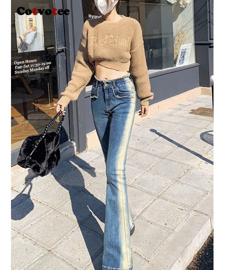 High Waisted Blue Jeans for Women 2022 Gradual New Korean Fashion Vintage Streetwear Skinny Y2k Denim Pants Flare Pants $60.1...