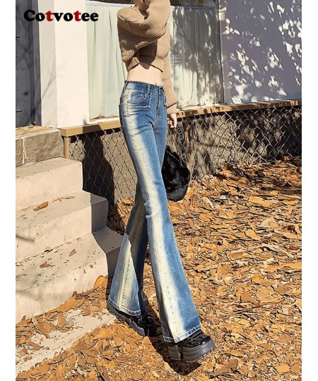 High Waisted Blue Jeans for Women 2022 Gradual New Korean Fashion Vintage Streetwear Skinny Y2k Denim Pants Flare Pants $60.1...