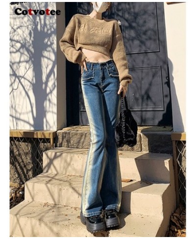 High Waisted Blue Jeans for Women 2022 Gradual New Korean Fashion Vintage Streetwear Skinny Y2k Denim Pants Flare Pants $60.1...